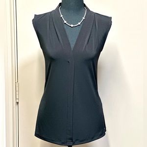 CALVIN KLEIN COLLECTION Black Sleeveless Pleated V-Neck Shell Tank, Size XL